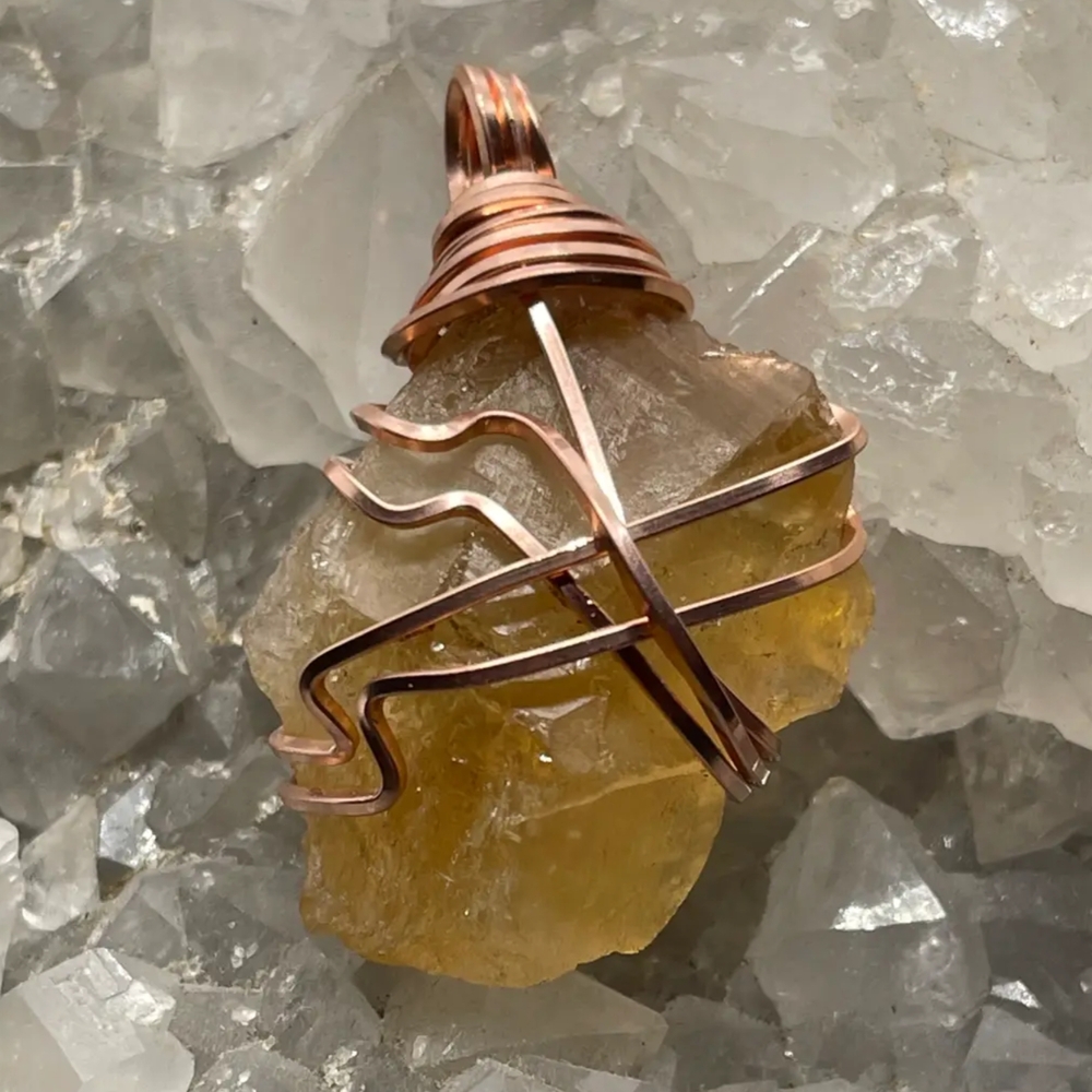 NWT Citrine and Copper Wire-Wrapped Pendant with 16" Copper Ball-Chain